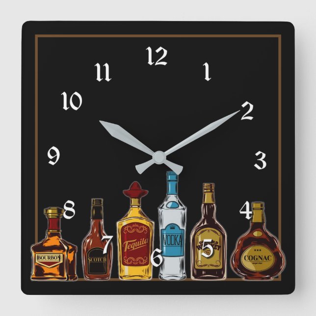 Open Bar Man Cave Square Wall Clock (Front)