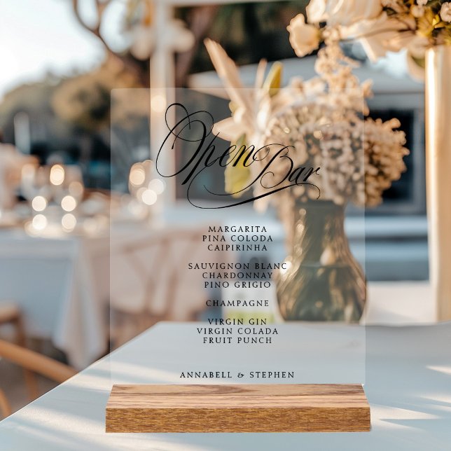  Open Bar! Modern, Calligraphy, Wedding Acrylic Sign (Creator Uploaded)
