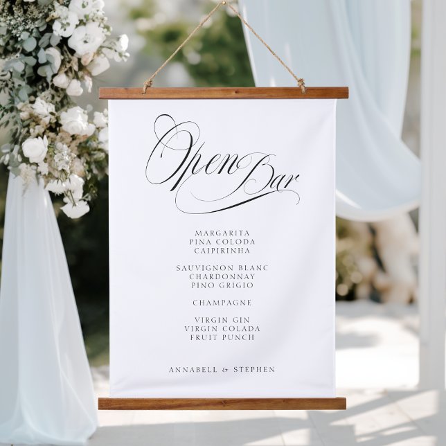 Open Bar! Modern, Calligraphy White Wedding Hanging Tapestry (Open Bar! Modern, Calligraphy White Wedding Hanging Tapestry)