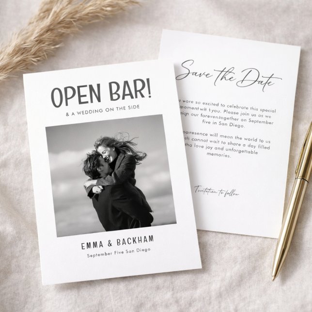 Open Bar Modern Minimalist Photo Wedding Save The Date (Creator Uploaded)