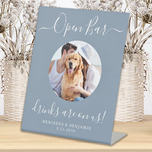 Open Bar Personalised Dusty Blue Pet Dog Wedding  Pedestal Sign