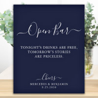 Open Bar Personalised Navy Blue Wedding Drinks