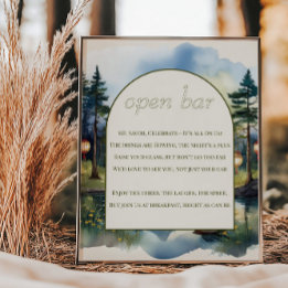 Open Bar Poem Country Lake Twilight Wedding Poster