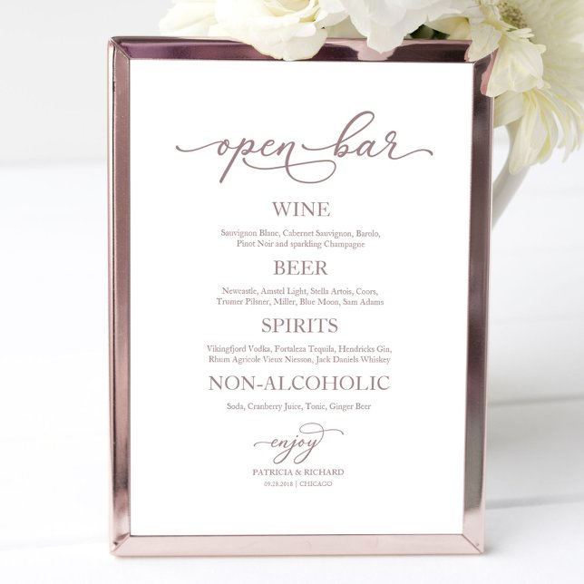 Open Bar Rose Gold Calligraphy Wedding Sign (Creator Uploaded)