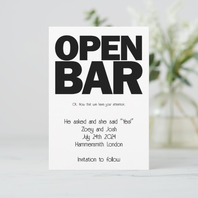 Open Bar  Save The Date (Standing Front)
