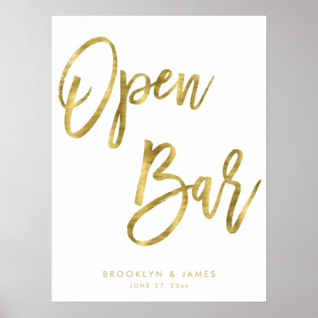 Open Bar Sign Gold And White 18x24 (Front)
