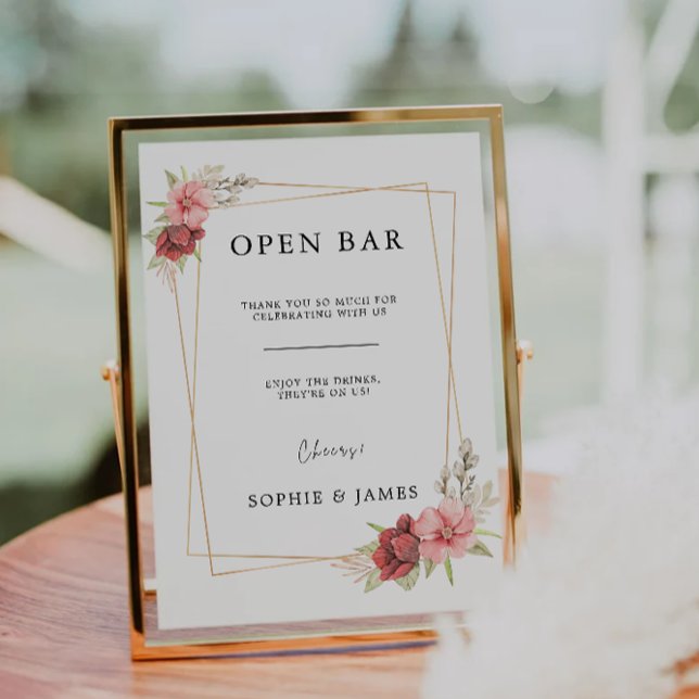 Open Bar Sign, Rose Funny Open Bar Sign, Invitation (Open Bar Sign, Rose Funny Open Bar Sign, Invitation)