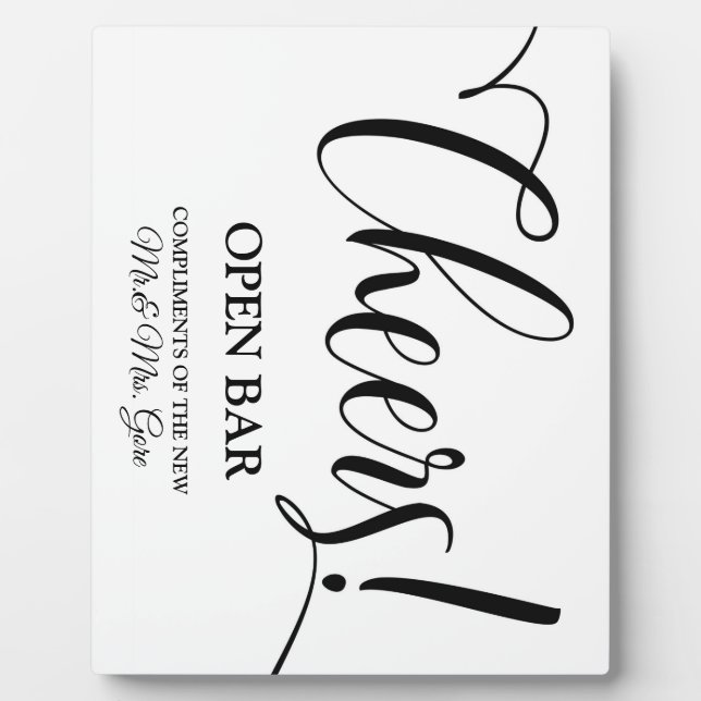 Open Bar sign Tabletop Plaque with Easel (Front)
