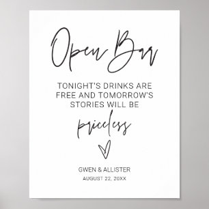 Open Bar Sign Wedding Reception Drink Poster G400