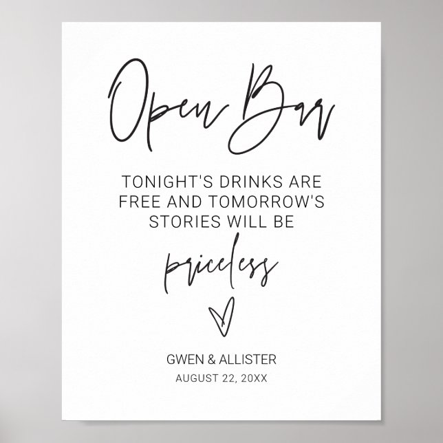 Open Bar Sign Wedding Reception Drink Poster G400 (Front)