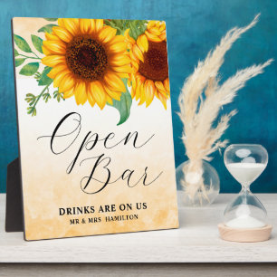 Open Bar Sunflower sign Tabletop Plaque