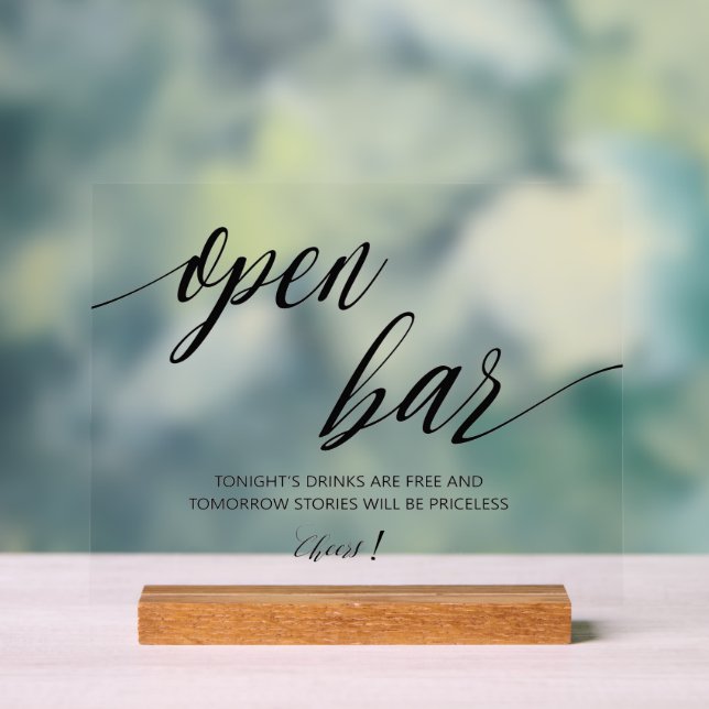 Open Bar Wedding  Acrylic Sign (Neutral)