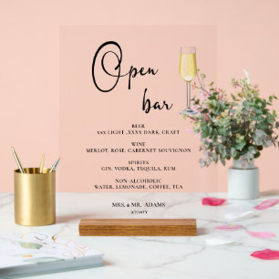 Open bar  wedding  acrylic sign