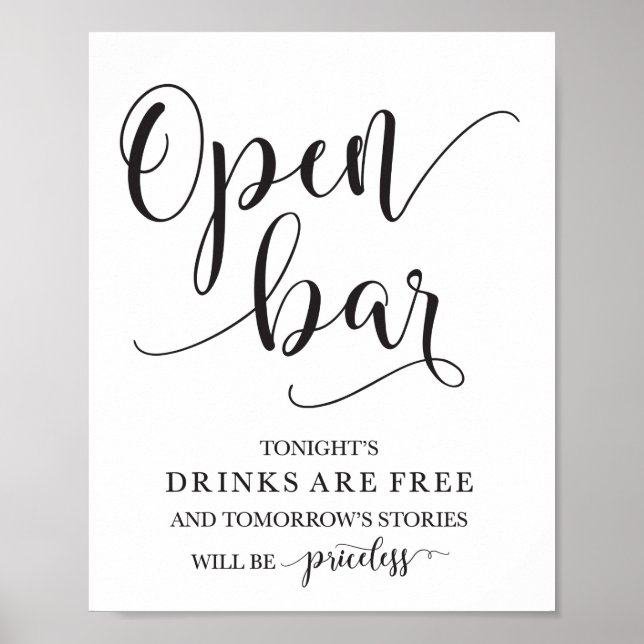 Open Bar Wedding Alcohol Sign (Front)
