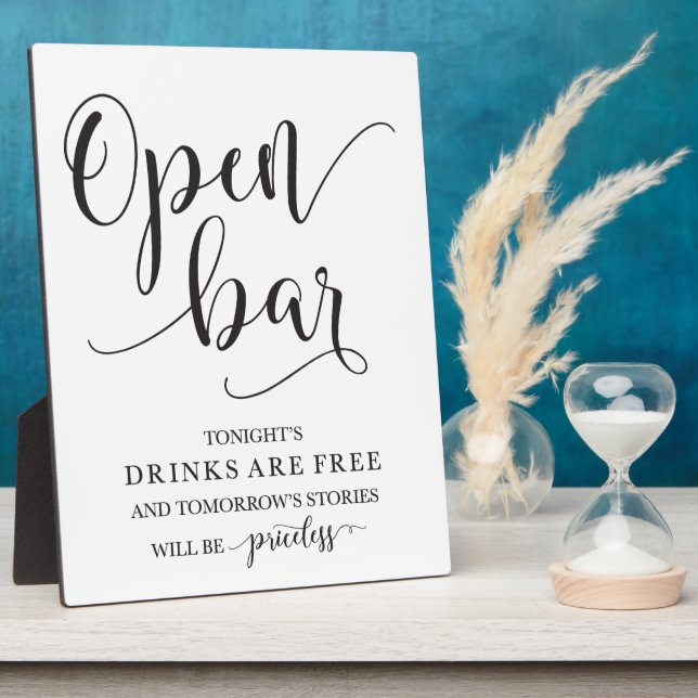 Open Bar Wedding Alcohol Sign Plaque (Side)