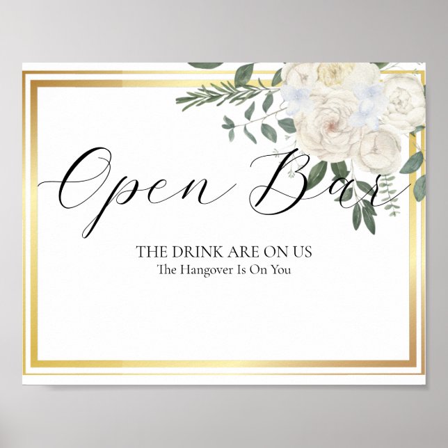 Open Bar Wedding Sign Elegant Modern Calligraphy (Front)