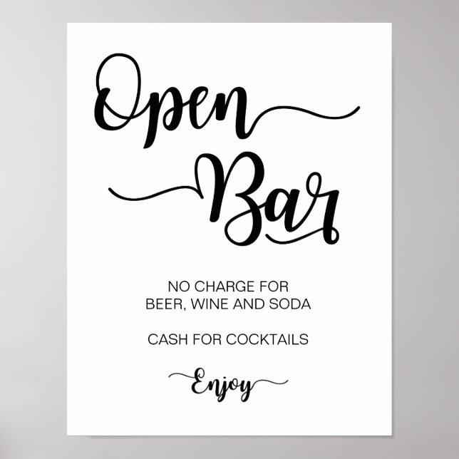 Open Bar Wedding Sign | Modern Calligraphy (Front)