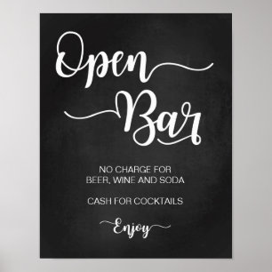Open Bar Wedding Sign   Modern Calligraphy Signs