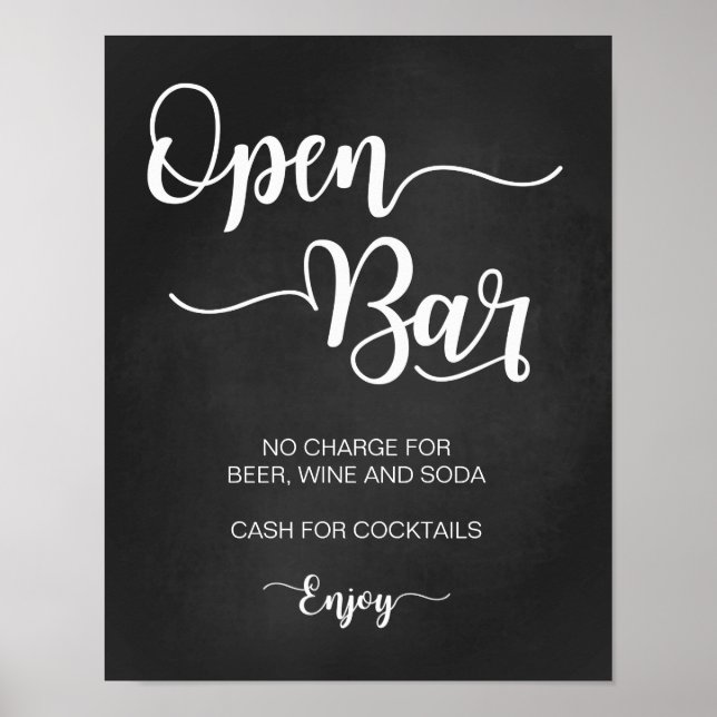 Open Bar Wedding Sign | Modern Calligraphy Signs (Front)