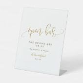 Open Bar Wedding Sign Swirly Calligraphy Gold (Front)
