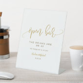 Open Bar Wedding Sign Swirly Calligraphy Gold (In SItu)