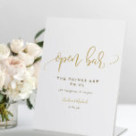 Open Bar Wedding Sign Swirly Calligraphy Gold<br><div class="desc">Open Bar Sign - Bounce Calligraphy (Gold): Place this open bar sign at your wedding bar / cocktail reception to let your guests know that the drinks are on you. It works great if you're having a buffet at your wedding! This sign features modern bouncy calligraphy / typography in gold...</div>