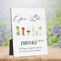 Open bar wedding sign Tabletop Plaque with Easel