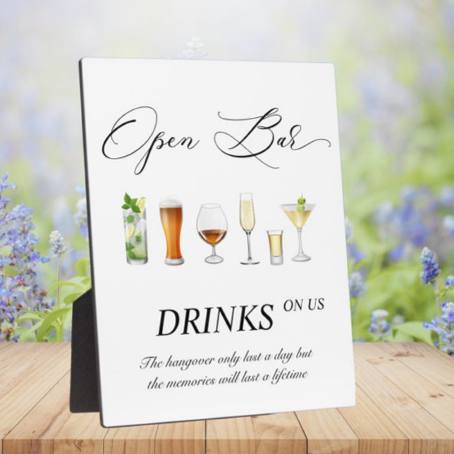 Open bar wedding sign Tabletop Plaque with Easel (Creator Uploaded)