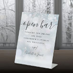 Open Bar Winter Black Signature Script Pedestal Sign<br><div class="desc">This elegant winter background black script minimalist open bar sign is perfect for all celebrations. Designed by Thisisnotme©</div>