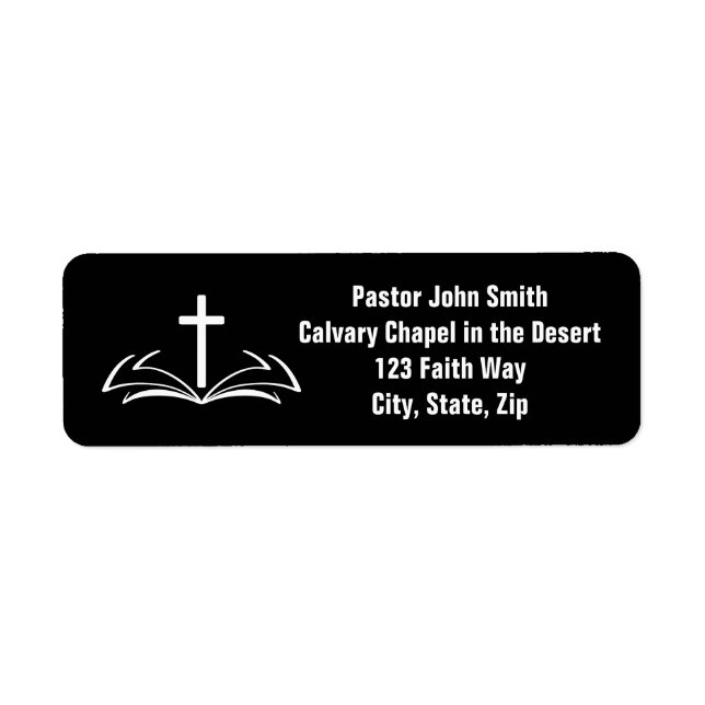 Open Bible Christian Cross Return Address Label (Front)