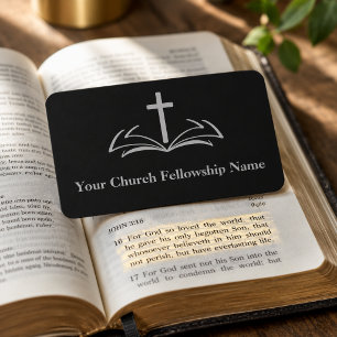 Open Bible Cross Black Church Pastor Business Card