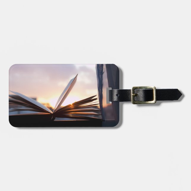 Open Book and Sunset Photograph Luggage Tag (Front Horizontal)