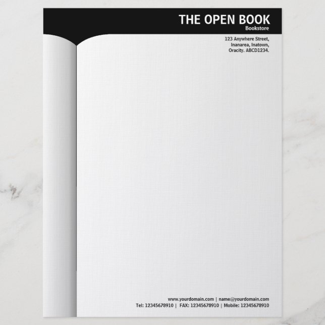 Open Book - Black Custom Letterhead (Front)
