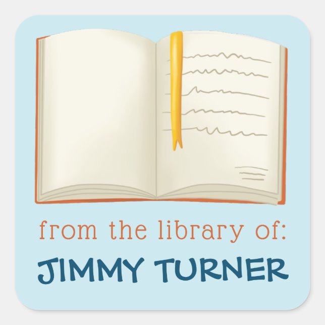 Open Book Bookplate Square Sticker (Front)