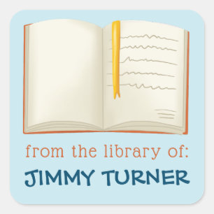 Open Book Bookplate Square Sticker