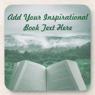 Open Book Customise Text Green Trees Coaster