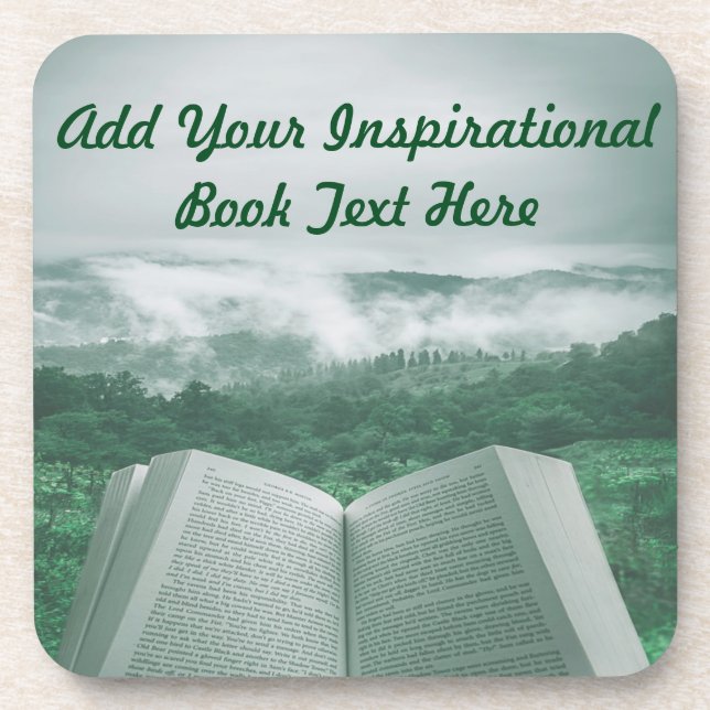 Open Book Customise Text Green Trees Coaster (Front)