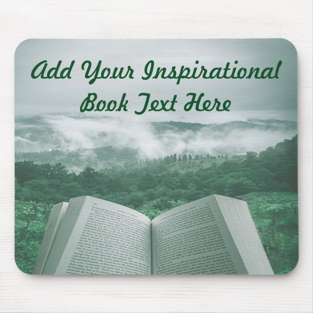Open Book Customise Text Green Trees Mouse Mat (Front)