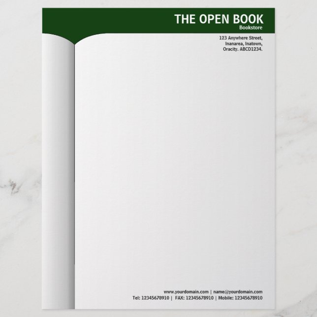 Open Book - Dark Green 003300 Letterhead Template (Front)