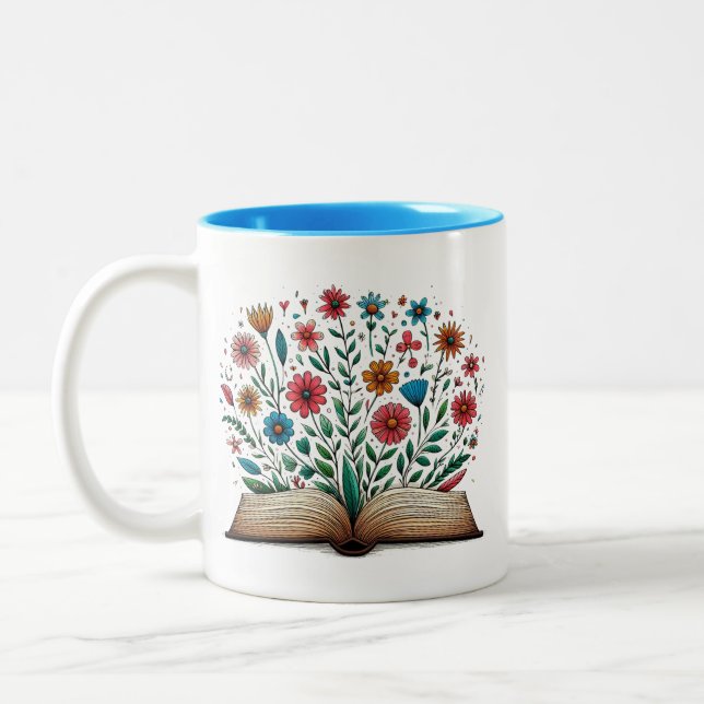 Open Book Flower Two-Tone Coffee Mug (Left)