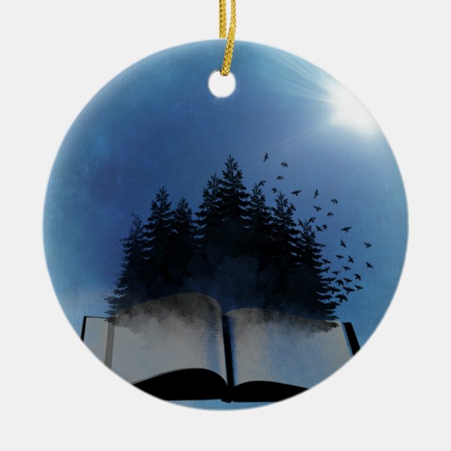 Open Book Forest Ceramic Tree Decoration (Front)