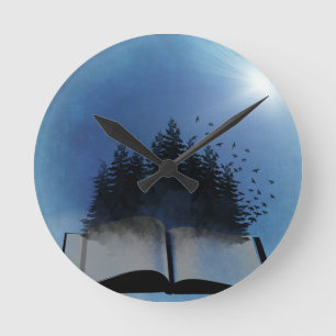 Open Book Forest Round Clock