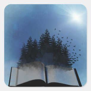 Open Book Forest Square Sticker