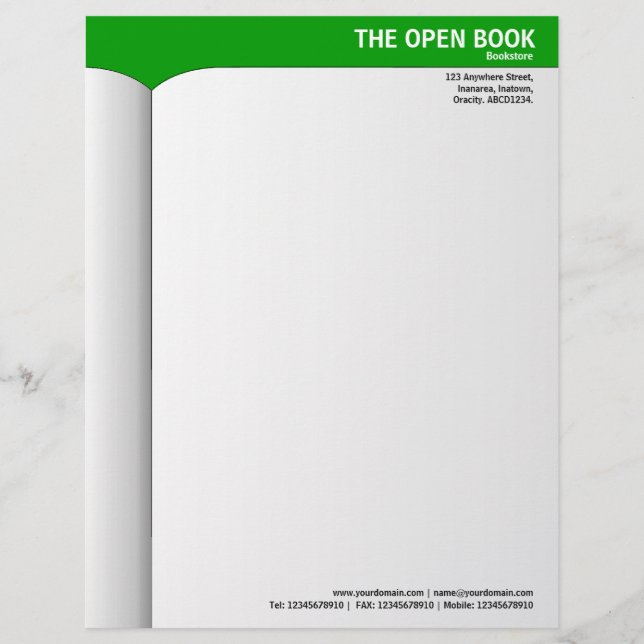 Open Book - Green 009900 Customized Letterhead (Front)