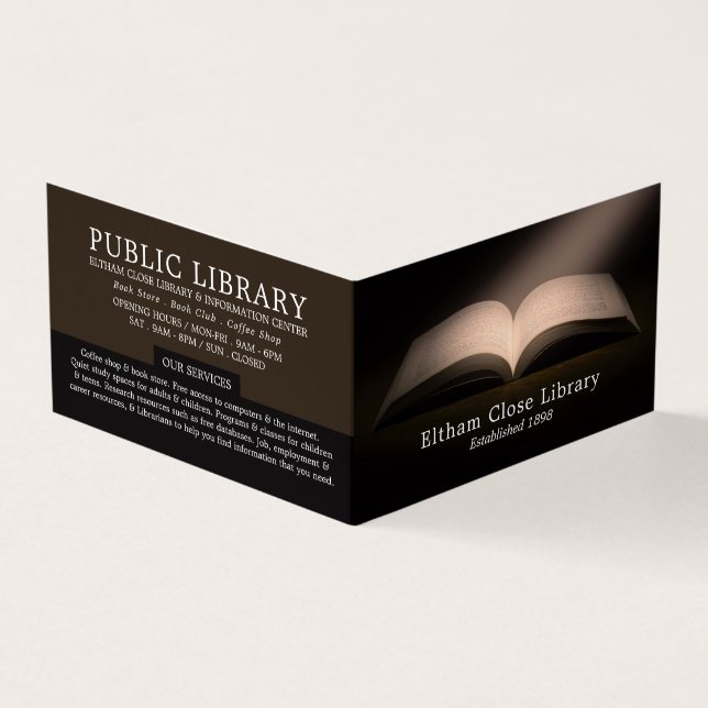 Open Book, Library, Librarian Detailed Business Card (Outside)