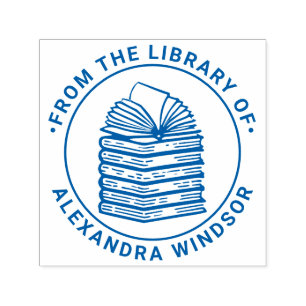 Open Book on Book Stack Library Book Name Self-inking Stamp