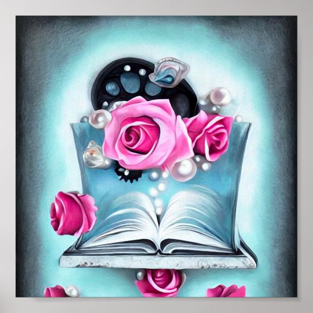 Open Book Pearls & Roses Poster (Front)