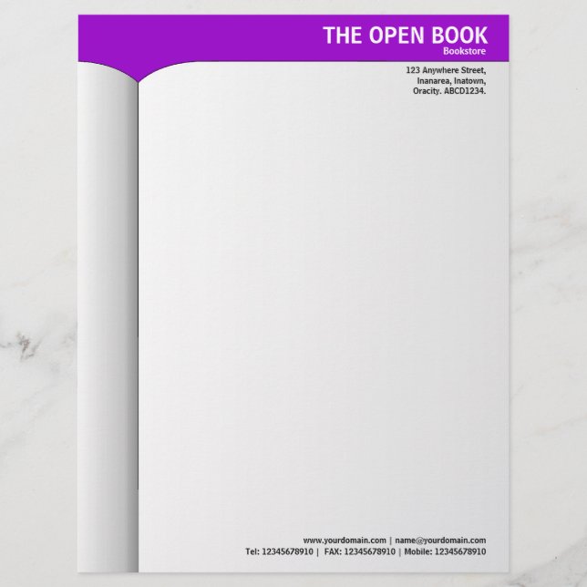 Open Book - Purple 9900CC Letterhead Design (Front)