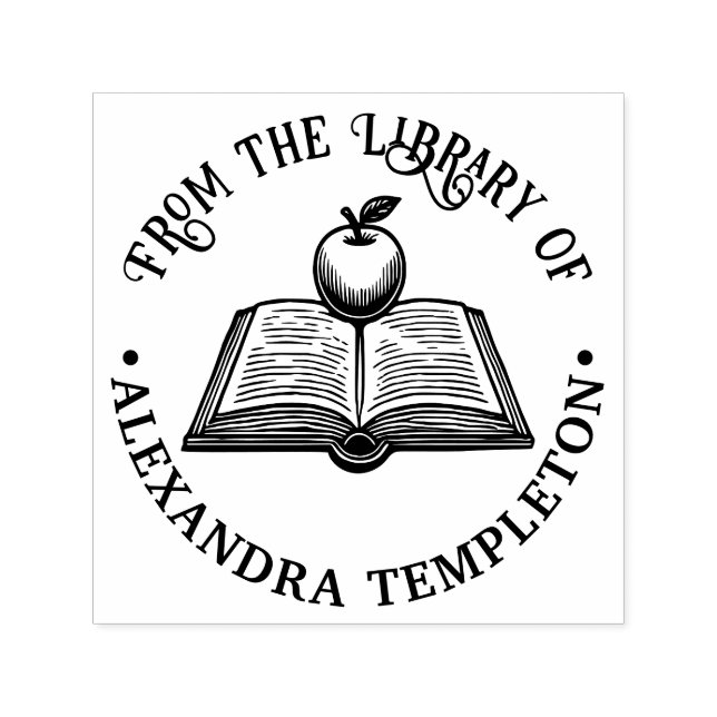 Open Book with Apple #1P with Library Book Name Self-inking Stamp (Design)