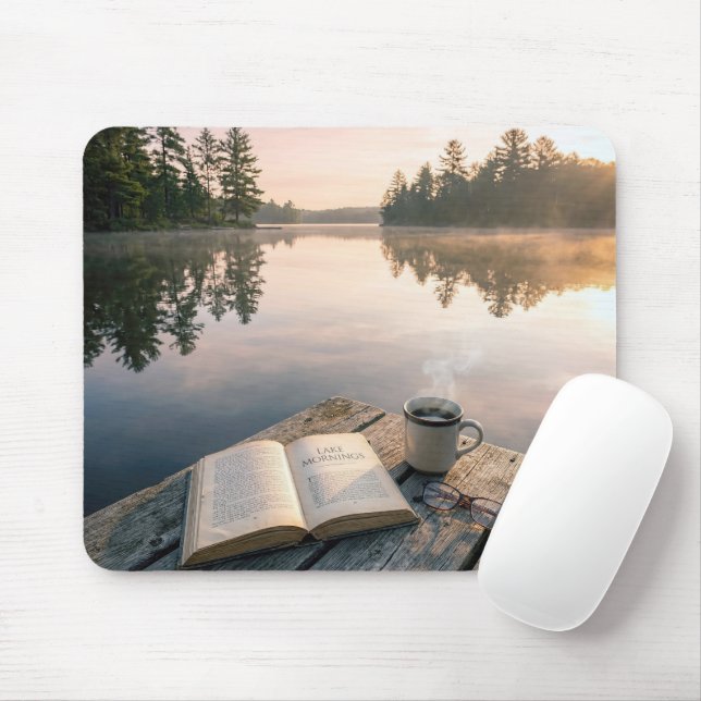 Open Book With Coffee On a Lake Dock Mouse Mat (With Mouse)